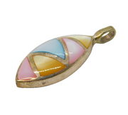 Sterling Silver Mother of Pearl Mosaic Drop Charm Pendant Vintage c1970s