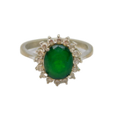 Sterling Silver Synthetic Emerald & Spinel Cluster Ring Vintage c1970 Size M 1/2