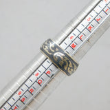 Sterling Silver Niello Black Enamel Patterned Band Ring Antique c1930 Size O