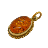 9ct Yellow Gold & Baltic Amber Set Drop Pendant Vintage 1996 London