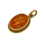 9ct Yellow Gold & Baltic Amber Set Drop Pendant Vintage 1996 London