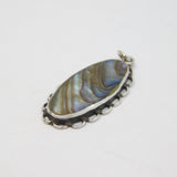 Sterling Silver Natural Shell Ellipse Shape Drop Charm Pendant Vintage c1970