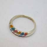 Sterling Silver Dyed Mother Of Pearl Stripey Dress Ring Modern c1990 Size R