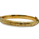 Gold On Sterling Silver Floral Pattern Bangle Bracelet Modern 1989 Birmingham