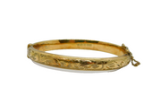 Gold On Sterling Silver Floral Pattern Bangle Bracelet Modern 1989 Birmingham