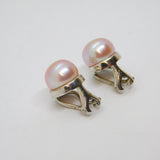 Pair of Sterling Silver Pink Button Pearl Clip On Earrings Contemporary c2000