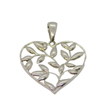 Sterling Silver Trailing Leaves Pattern Heart Charm Pendant Contemporary c2000s