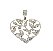 Sterling Silver Trailing Leaves Pattern Heart Charm Pendant Contemporary c2000s