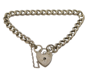 Sterling Silver Curb Link Charm Bracelet Heart Clasp Vintage 1978 London