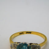 Art Deco 18ct Gold & Platinum Set, Blue Zircon & Diamond Dress Ring Antique