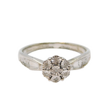 Sterling Silver 7 Stone Diamond Set Flower Cluster Ring Vintage c1970 Size R 1/2