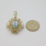 Sterling Silver Blue Topaz Textured Fluted Setting Charm Pendant Vintage c1970s