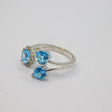 Sterling Silver 3 Heart Blue Topaz With Spinel Ring Vintage c1970 Size O 1/2