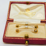 Victorian Boxed Pair of 10ct Yellow Gold & Pearl Tie Pins Antique c1880s