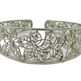 Sterling Silver & Paste Set Floral Bangle Bracelet Vintage c1980