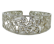 Sterling Silver & Paste Set Floral Bangle Bracelet Vintage c1980