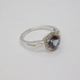 Sterling Silver Mystic Sapphire & White Sapphire Ring Vintage c1970 Size N 1/2