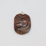 Sterling Silver Floral Pattern Carved Red Jasper Pendant Vintage c1970s
