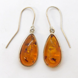 Sterling Silver Mounted Baltic Amber Drop Earrings Vintage c1970s