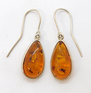 Sterling Silver Mounted Baltic Amber Drop Earrings Vintage c1970s