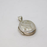 Sterling Silver Floral Design Oval Locket Charm Pendant Vintage c1970