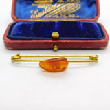 Gilt Metal & Amber Specimen Set Bar Brooch Antique c1920 Art Deco