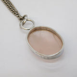 Sterling Silver Large Rose Quartz Drop Pendant Necklace Vintage c1970s