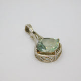 Sterling Silver Cushion Cut Blue Topaz & Diamond Cutwork Pendant Modern c1990s