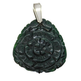 Sterling Silver & Carved Nephrite Jade Floral Drop Pendant Vintage c1970