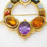 Scottish Victorian Large 9ct Gold, Agate, Citrine, Amethyst Kilt Brooch Antique