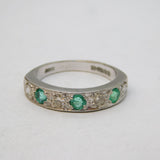 Boxed 18ct White Gold, 0.4ct Diamond & Emerald Half-Eternity Ring Vintage London
