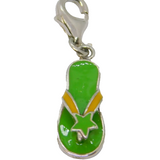 Sterling Silver Green & Yellow Enamel Flipflop Clip On Charm Vintage c1970