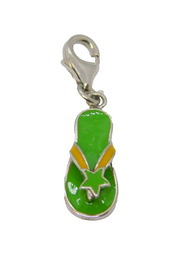 Sterling Silver Green & Yellow Enamel Flipflop Clip On Charm Vintage c1970