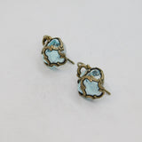 Pair of Sterling Silver Pale Blue Glass Hook Drop Studio Earrings Vintage c1970