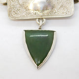 New Zealand 19th Century Sterling Silver Nephrite Jade Clip Badge Antique