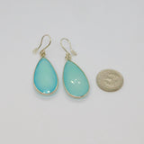 Pair of Sterling Silver Aqua Chalcedony Peardrop Hook Earrings Modern c2000