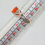 Sterling Silver Oval Fire Opal & Diamond Dress Ring Vintage c1970 Size O