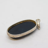Sterling Silver Large Cabochon Onyx Set Drop Pendant Vintage c1970s