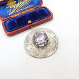 Mizpah Silver Plated Amethyst Set Kilt Clan Brooch Vintage c1960