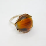 Sterling Silver Banded Amber Style Resin Studio Dress Ring Vintage c1970 Size O