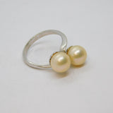 Sterling Silver Double Pearl Twist Front Dress Ring Modern c1990 Size L 1/2