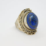 Silver Plated Lapiz Cabochon Large Oval Dress Ring Vintage c1970 Size O