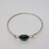 European .835 Silver & Cabochon Green Malachite Bangle Bracelet Vintage c1980