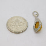 Sterling Silver Dainty Baltic Amber Patterned Oval Drop Pendant Vintage c1970