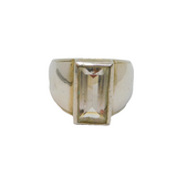 Sterling Silver Baguette Cut White Topaz Signet Style Ring Vintage c1970 Size Q