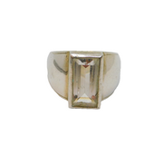 Sterling Silver Baguette Cut White Topaz Signet Style Ring Vintage c1970 Size Q
