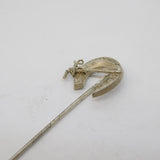 Victorian Sterling Silver Horseshoe & Riding Crop Stick Pin Antique c1890
