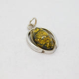 Sterling Silver Baltic Amber Ellipse Shape Drop Pendant Vintage c1970
