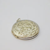 Sterling Silver Floral Pattern Round Locket Keepsake Charm Pendant Vintage c1970