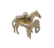 Sterling Silver Mare with her Foal Horse Charm Pendant Vintage c1970